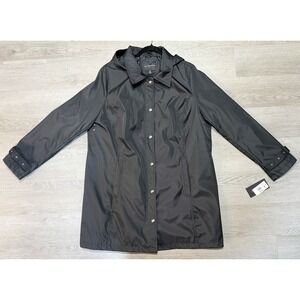 Weatherproof Long Hooded Rain Coat Women Size 2X Black Detachable Hood NWT